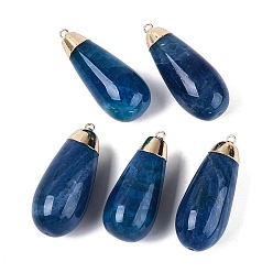 Морской Синий Окрашенные естественный агат большие кулоны, баклажанные талисманы, с выводами из латуни свет золота, Marine Blue, 49~52x21~22.5x21~22.5 мм, отверстие : 2.5 мм