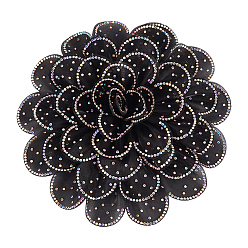 Negro Broches de flores de poliester, con rhinestone aleación fornituras, negro, 153 mm