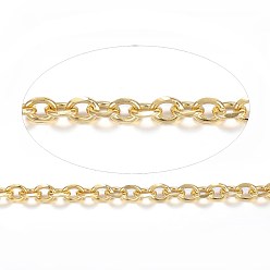 Golden Ion Plating(IP) 304 Stainless Steel Cable Chains, Diamond Cut Chains, Unwelded, Faceted, with Spool, Oval, Golden, 5x4x1.2mm, about 65.61 Feet(20m)/roll