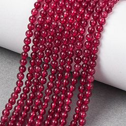 Темно-Красный Натуральный белый нефрит круглый шарик нити, окрашенные, темно-красный, 3 мм, отверстие : 0.8 мм, около 110 шт / нитка, 15~15.5 дюйм