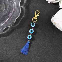 Темно-Синий Подвеска с кисточками из полиэстера и круглыми бусинами от сглаза из смолы, с поворотными застежками, золотые, темно-синий, 116 мм