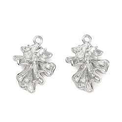 Real Platinum Plated Brass Micro Pave Clear Cubic Zirconia Pendants, Leaf Charms, Real Platinum Plated, 20x16x6mm, Hole: 1.6mm