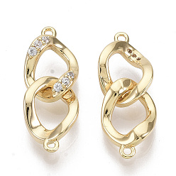 Real 18K Gold Plated Brass Micro Pave Clear Cubic Zirconia Links connectors, Nickel Free, Curb Chain Shape, Real 18K Gold Plated, 19x7.5x4mm, Hole: 0.8mm