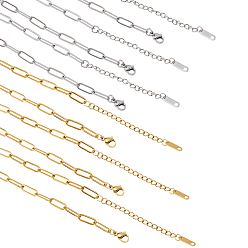 Позолоченный и Цвет Нержавейки 10 шт. 2 цвета 316l хирургическая нержавеющая сталь скрепки цепи ожерелья, Сплав с застежками когтя омара, настоящее золото и нержавеющая сталь, 17.91 дюйм (45.5 см), 5 шт / цвет