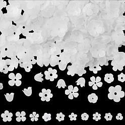 Белый 600 шт. 10 стильные акриловые колпачки для бусин, цветок, белые, 8~17x6~18x2.5~10.5 мм, отверстие : 1.2~2 мм, 60 шт / стиль