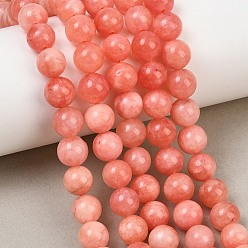 Light Coral Natural Dyed White Jade Beads Strands, Smooth Round, Light Coral, 8mm, Hole: 1mm, about 46pcs/strand, 14.96''(38cm)