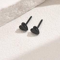 Черный Фарфоровые серьги-гвоздики в форме сердца, чёрные, 14x6 мм