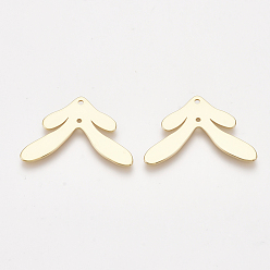 Real 18K Gold Plated Brass Links connectors, Leaf, Nickel Free, Real 18K Gold Plated, 19x27.5x1mm, Hole: 1mm