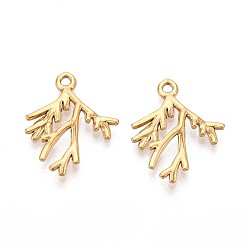 Настоящее золото 18K 304 подвески из нержавеющей стали, подвеска коралловой ветки, ионное покрытие (ip), реальный 18 k позолоченный, 21x16.5x2 мм, отверстие : 1.5 мм