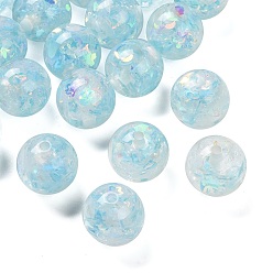Небесно-голубой Прозрачная смола с пайетками, круглые, голубой, 16 мм, отверстие : 2 мм