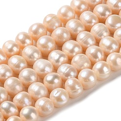 PeachPuff Natural Cultured Freshwater Pearl Beads Strands, Potato, Grade 2A++, PeachPuff, 8~10.5x8~9mm, Hole: 0.6mm, about 40~42pcs/strand, 14.17''(36cm)