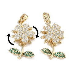 Настоящее золото 18K Вращающиеся подвески из латуни с микропаве и кубическим цирконием, долговечный, , реальный 18 k позолоченный, 24x15x5 мм, отверстие : 4x2 мм