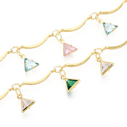 Золотой Латунные зубчатые стержневые цепи, с подвеской-треугольником из кубического циркония, пайки, с катушкой, золотые, 15.5x1.8 мм, около 16.40 футов (5 м) / рулон