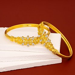 Золотой Браслеты из цинкового сплава и страз для женщин, цветок, золотые, внутренний диаметр: 2.44 дюйм (6.2 см)