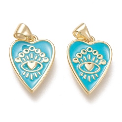 Голубой Латунь эмаль подвески, реальный 18 k позолоченный, Сердце с глаз, голубой, 18.5x12.5x1.6 мм, отверстие : 3.5x5 мм