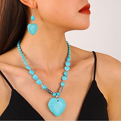 Сердце Ожерелья из бисера с подвеской из сплава и синтетической бирюзы для женщин, платина, средне бирюзовый, сердце, 19.29 дюйм (49 см)