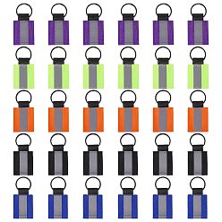 Mixed Color 30Pcs 5 Colors Reflective Rectangle Polyester Pendant Keychains, with Iron Split Key Ring, Black, Mixed Color, 80mm, 6pcs/color