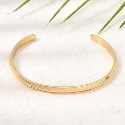 Real 18K Gold Plated 304 Stainless Steel Textured Open Cuff Bangles for Women, Ion Plating(IP), Real 18K Gold Plated, Inner Diameter: 2.44 inch(6.2cm)