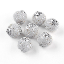 Белый Индонезийские бусины ручной работы, с металлическая фурнитурой, античный серебристый цвет, круглые, белые, 19.5x18.5~19 мм, отверстие : 1.5 мм