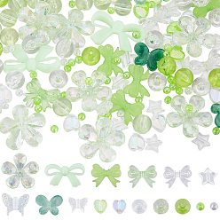 Зеленый газон Прозрачные акриловые бусины смешанного стиля, разнообразные, зеленый газон, 4~18x4~30x3~9 мм, отверстие : 1~2 мм, 300 шт / пакет