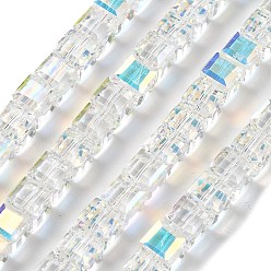 Прозрачный АВ Стеклянные бусины с гальваническим покрытием , кубические, AB цвет, граненые, ясно AB, 7x7x7 мм, отверстие : 1.4 мм, около 99 шт / нитка, 27.44'' (69.7 см)