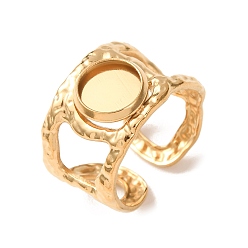 Golden Hammered 304 Stainless Steel Cuff Ring Components, Round Pad Ring Setting, Ion Plating(IP), Long-Lasting Plated, Golden, 13mm,18mm, Tray Size: 8mm