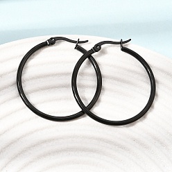 Negro Pendientes de aro de acero inoxidable, con 201 perno de acero inoxidable, Recubrimiento al vacío PVD, negro, 304 mm