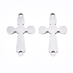 Stainless Steel Color Non-Tarnish 201 Stainless Steel Link Connectors, Laser Cut, Cross, Stainless Steel Color, 25.5x14.5x1mm, Hole: 1.8mm