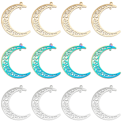 (52) Непрозрачная лаванда 12 шт. 3 цвета 304 подвески из нержавеющей стали, луна, разноцветные, 40x34x1.5 мм, отверстие : 1.5 мм, 4 шт / цвет