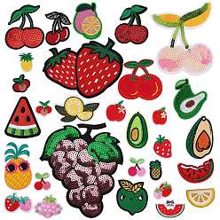 Mixed Color 30Pcs 30 Style Computerized Embroidery Cloth Iron on/Sew on Patches, Costume Accessories, Appliques, Fruits, Mixed Color, 1pc/style