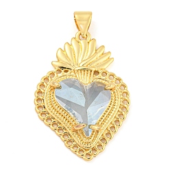 Светлый Стально-синий Стойки обшивки латунные подвески, со стеклом, долговечный, без кадмия и без свинца, клубника прелести, светло-стальной синий, 30x21x6.5 мм, отверстие : 4x3.5 мм