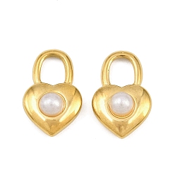 Золотой 304 подвески из нержавеющей стали и АБС-пластика с имитацией жемчуга, замок в форме сердца, ионное покрытие (ip), золотые, 19.5x12.5x6 мм, отверстие : 7x5.5 мм