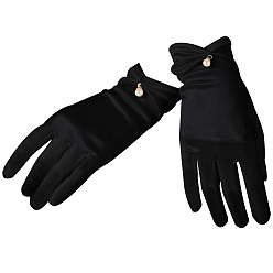 Черный Атласные перчатки для невесты, с пластиковой имитацией жемчуга, чёрные, 235x82x4 мм