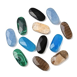 Смешанные камни Синтетический малахит, натуральный белый нефрит, картинная яшма, черный обсидиан и ледяной обсидиан, многорядные звенья, граненые, овальные, 6 нитей, смешанные окрашенные и неокрашенные, 39.5~40x19~20x9~10.5 мм, отверстие : 1.2 мм