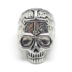 Античное Серебро Кольца перста сплава, широкая полоса кольца, толстые кольца, Череп со словом, Размер 10, античное серебро, 20 мм