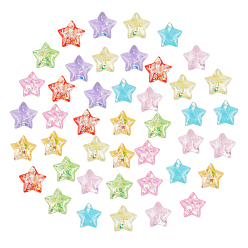 Mixed Color Resin Cabochons, with Shell Chip Inside, Star, Mixed Color, 15x16x6mm, 8colors, 10pcs/color, 80pcs/set