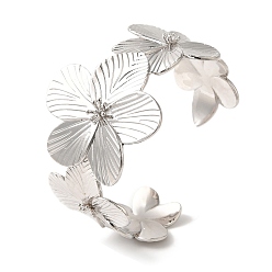 Платина Браслеты-манжеты с открытым цветком из латуни с покрытием стойки, без кадмия и без свинца, долговечный, платина, внутренний диаметр: 1-3/4x1-3/4 дюйм (4.5x4.3 см)