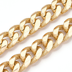 Light Gold Aluminum Textured Curb Chains, Diamond Cut Cuban Link Chains, Unwelded, Light Gold, 18x14x4mm