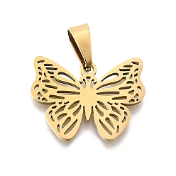 Настоящее золото 18K 201 подвески из нержавеющей стали, очарование бабочки, лазерная резка, реальный 18 k позолоченный, 15x20x1.5 мм, отверстие : 3.5x7.5 мм