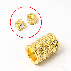 Golden Alloy Rhinestone Magnetic Clasps with Glue-in Ends, Grade A, Column, Golden, 14x10mm, Hole: 7mm