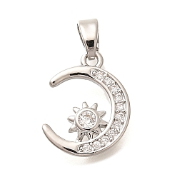 Платина Латунные микро проложить кубического циркония подвески, Звездно-лунные чары, платина, 15x12x4.5 мм, отверстие : 2 мм