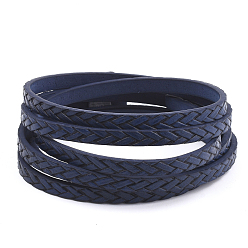 Marine Blue Braided Flat Single Face Imitation Leather Cords, Marine Blue, 5x2mm, about 1.31 yards( 1.2m)/strand