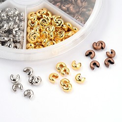 Mixed Color 6 Color Iron Crimp Beads Covers, Nickel Free, 4mm In Diameter, Hole: 1.5~1.8mm, About 70pcs/compartment, 420pcs/box