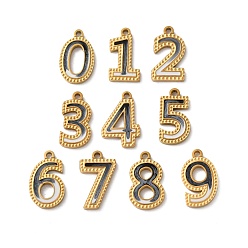 Number 304 из нержавеющей стали шармы эмали, ионное покрытие, золотые, число, 14x7~9x1 мм, отверстие : 1.2~1.4 мм