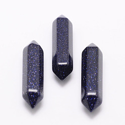Blue Goldstone Synthetic Blue Goldstone Double Terminated Points, for Wire Wrapped Pendants Making, No Hole/Undrilled, Faceted, 30x9x9mm