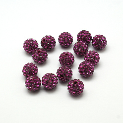 Fuchsia Pave Disco Ball Beads, Polymer Clay Rhinestone Beads, Grade A, Round, Fuchsia, PP12(1.8~1.9mm), 8mm, Hole: 1mm