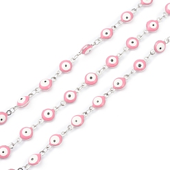 Pink 304 цепи из нержавеющей стали ссылка, с эмалью и катушкой, пайки, розовые, Коннекторы : 11x6x3 мм, 32.8 футов (10 м) / рулон