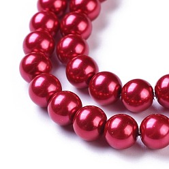 Crimson Eco-Friendly Dyed Glass Pearl Round Beads Strands, Grade A, Cotton Cord Threaded, Crimson, 8mm, Hole: 0.7~1.1mm, about 52pcs/strand, 15 inch