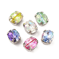 Платина Шить на горный хрусталь, многожильные звенья из стекла, хрусталя и стразов, с настройками латуни, аксессуары для одежды, граненые, овальные, платина, 10x8x6 мм, отверстие : 0.9 мм