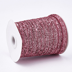 Light Coral Glitter Sparkle Ribbon, Polyester & Nylon Ribbon, Light Coral, 3/8 inch(9.5~10mm), about 50yards/roll(45.72m/roll)